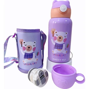 Sweet Ruı 500ML Çift Kapaklı ve Pipetli Karikatür Paslanmaz Çelik Termos Bardak (Yurt Dışından)