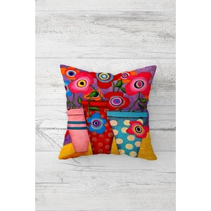 Pembe Vazolu Çiçekli Çift Tarafı Baskılı Gizli Fermuarlı Yastık Kılıfı Kırlent Koltuk Yastık Kılıfı