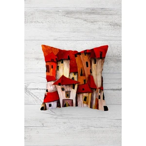 Kübik Evler Sokaklı Çift Tarafı Baskılı Gizli Fermuarlı Yastık Kılıfı Kırlent Koltuk Yastık Kılıfı