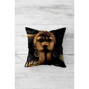 Gold Detaylı Siyahi Kadın Çift Tarafı Baskılı Gizli Fermuarlı Yastık Kılıfı Kırlent Yastık Kılıfı