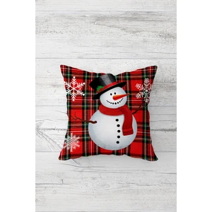 Kardan Adam Kar Taneli Ekoseli Çift Taraflı Gizli Fermuarlı Yastık Kırlent Koltuk Yastık Kılıfı