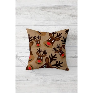 Geyik Yılbaşı Desenli Çift Tarafı Baskılı Gizli Fermuarlı Yastık Kılıfı Kırlent Koltuk Yastık Kılıfı