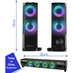 MD-S102 2.0 3Wx2CH RGB Ledli Siyah USB Soundbar Speaker Hoparlör