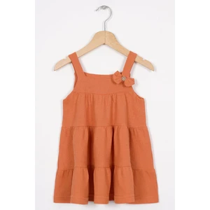 Fıyonk Detaylı Kiremit Renk Kız Cocuk Elbıse