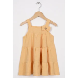 Fıyonk Detaylı Hardal Renk Kız Cocuk Elbıse