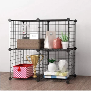 4 Bölmeli Tel Küp Çok Amaçlı Organizer Raf Siyah 33CM Mutfak, Oyuncak, Kiler, Depolama Rafı