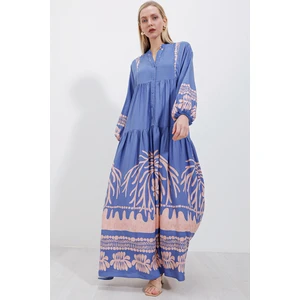 2423 Otantik Desenli Elbise - Y.indigo