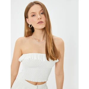 Fırfırlı Crop Straplez Üst Gipe Detaylı