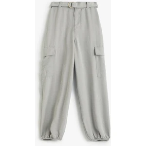 Jogger Pantolon Kargo Cepli Beli Bağlamalı Kemer Detaylı