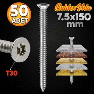 Buldex Vida 7.5X150 mm 50 Adet Sivri Uçlu Dübelsiz Beton Vidası Tork Duvar Vidası Buldeks