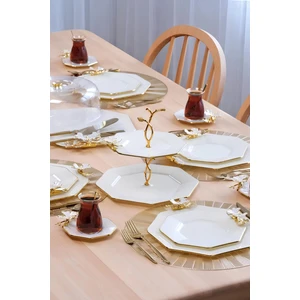 Dolmabahçe Sekizgen Krem 28 Parça Pasta ve Çay Takımı