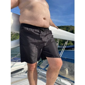 Miami Beach Erkek Büyük Beden Siyah Hızlı Kuruyan Kumaş Tek Arka Cepli Standart Boy Mayo Deniz Şortu