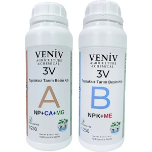 Veniv Agriculture 3V Topraksız Tarım Besin Seti(A+B) 2l- 250 Litre Konsantre
Hobi amaçlı bir çözelti karışımdır. Gübre değildir.