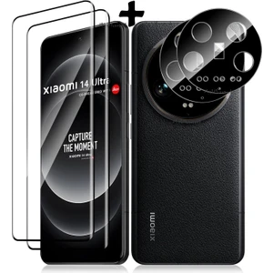 M.TK Moveteck Xiaomi Mi 14 Ultra Uyumlu Kamera Lens Koruma Camı Siyah Çerceveli + Ekran Koruyucu Nano Esnek Cam Set (Birer Adet)