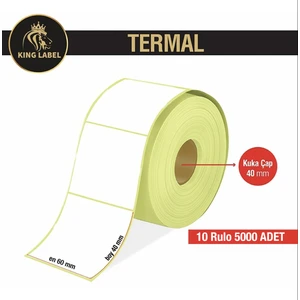 King Label Termal Barkod Etiket 60x40mm 10 Rulo 500'LÜ Sarım
