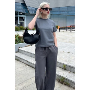 Füme Bisiklet Yaka Basic Kadın T-Shirt Mg2075