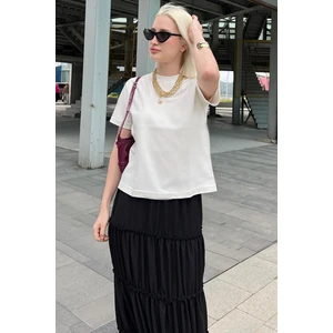 Ekru Bisiklet Yaka Basic Kadın T-Shirt Mg2075
