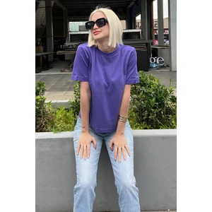 Mor Bisiklet Yaka Basic Kadın T-Shirt Mg2075