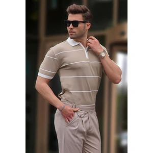 Vizon Çizgili Polo Yaka Fermuarlı Tişört 6898