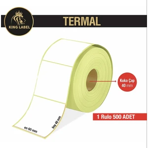King Label Termal Barkod Etiket 60x40mm 1 Rulo 500'LÜ Sarım