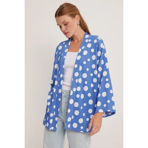 Kadın Mavi Beyaz Puantiyeli Örme Kimono 5862
