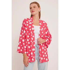 Kadın Nar Beyaz Puantiyeli Örme Kimono 5862