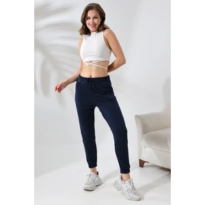 Kompak Penye Likralı Esnek Yumuşak Dokulu Paçası Lastikli Eşofman Altı 21633 Lacivert