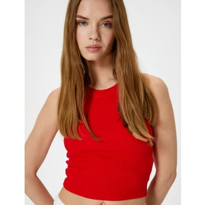 Crop Basic Halter Yaka Atlet Ribanalı Pamuklu Slim Fit