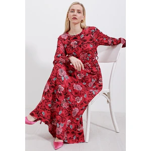 1525 Örme Tesettür Elbise - K. Kırmızı