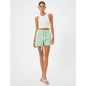 Mini Şort Kemer Detaylı Cepli Viskon Kumaş