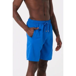 Miami Beach Saks Uzun Boy Basic Model Su Itici Özellikli Düz Renk Erkek Plaj Deniz Şort Mayo - 2206-SAKS