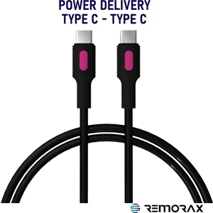 Coral Type C-C, 150 Cm, 60 Watt Power Delivery, Siyah Kablo + Fuşya/Siyah Uçlar