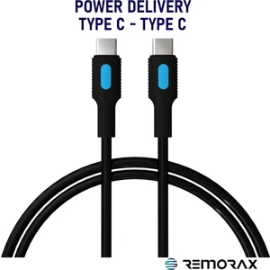 Coral Type C-C, 150 Cm, 60 Watt Power Delivery, Siyah Kablo + Mavi/Siyah Uçlar