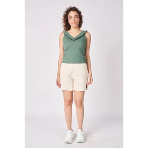 defy's Kadın Dokulu Fırfırlı V Yaka Bluz