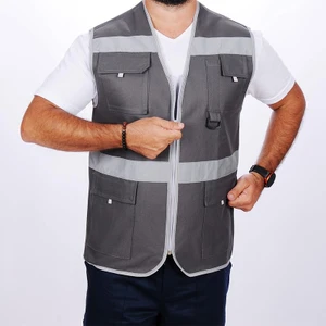 Işçi Çok Cepli Reflektörlü  Alet Yeleği Gri