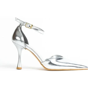 Celandia Gümüş metalik Cilt Kadın Topuklu Ayakkabı