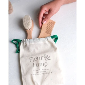 Fleur & Fume Bebek Saç Bakım Seti( Keçi Kılı Bebek Saç Fırçası + Doğal Kiraz Ağacı Bebek Tarak + Saklama Kesesi )