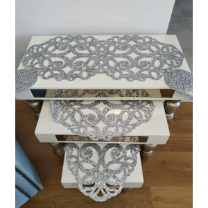 Sehara Home Yatak Odası Komidin Örtüsü/1 Adet 70X31CM/2 Adet Sehpa Örtüsü/ışıltılı/