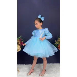 Tarz Çocuk Gren Etek Pul Payet Uzun Kol Kız Çocuk Abiye Elbise