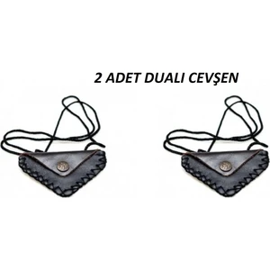 Herşey Nota Cevşen Dualı Üçgen Kolye Muska Hakiki Deri Çıtçıtlı 2 Adet