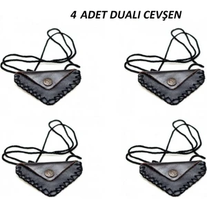 Herşey Nota Cevşen Dualı Üçgen Kolye Muska Hakiki Deri Çıtçıtlı 4 Adet