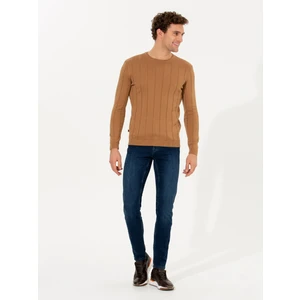 Erkek Hardal Regular Fit Pamuk Karışımlı Bisiklet Yaka Triko Kazak 50257389-VR072