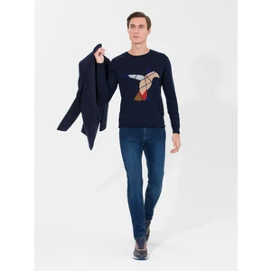 Erkek Lacivert Slim Fit Bisiklet Yaka Triko Kazak 50259632-VR033