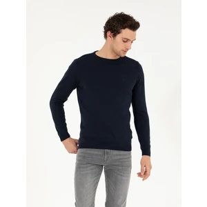 Erkek Lacivert Slim Fit Pamuk Karışımlı Bisiklet Yaka Basic Triko Kazak 50257379-VR033
