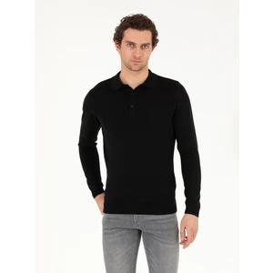 Erkek Siyah Slim Fit Pamuk Karışımlı Polo Yaka Basic Triko Kazak 50257384-VR046