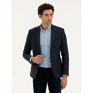 Erkek Lacivert Slim Fit Yün Keten Karışımlı Ceket 50285325-VR033