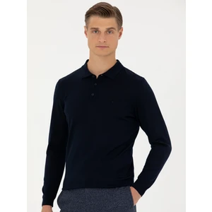 Erkek Lacivert Slim Fit Polo Yaka Basic Triko Kazak 50270169-VR033