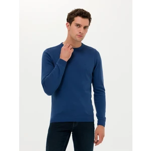 Erkek İndigo Slim Fit Pamuk Karışımlı Bisiklet Yaka Basic Triko Kazak 50257379-VR028