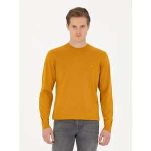 Erkek Sarı Slim Fit Bisiklet Yaka Triko Kazak 50270174-VR044