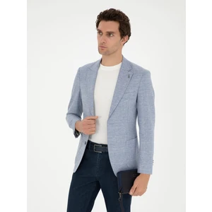 Erkek Mavi Slim Fit Keten Karışımlı Spor Ceket 50293943-VR036